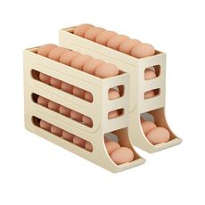 2 pezzi Organizzatore per uova da cucina a 4 strati Portauova per frigorifero Vassoio automatico a rotolamento Scatola anticaduta (giallo)