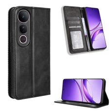 Custodia in pelle con texture retrò e fibbia magnetica per vivo V50 Lite 5G / 4G (nera)