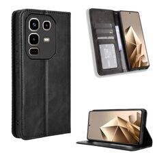 Custodia in pelle con texture retrò e fibbia magnetica per Infinix Note 50 4G / Note 50 Pro 4G (nera)