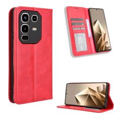 Custodia in pelle con texture retrò e fibbia magnetica per Infinix Note 50 4G / Note 50 Pro 4G (rossa)