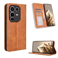 Custodia in pelle con texture retrò e fibbia magnetica per Infinix Note 50 4G / Note 50 Pro 4G (marrone)