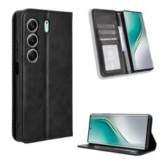 Custodia in pelle con texture retrò e fibbia magnetica per Tecno Camon 40 Pro 4G / 5G (nera)