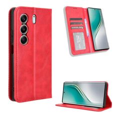Custodia in pelle con texture retrò e fibbia magnetica per Tecno Camon 40 Pro 4G / 5G (rosso)