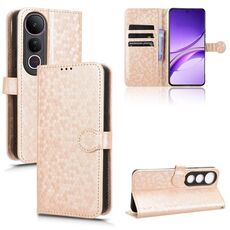 Custodia per telefono in pelle con trama a nido d'ape a pois per vivo V50 Lite 5G (oro)