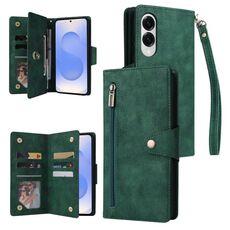 Custodia in pelle a tre ante con fibbia a rivetto per Samsung Galaxy S25 Edge 5G e 9 carte (verde)