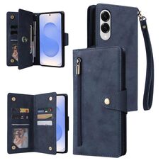 Custodia in pelle a tre ante con fibbia a rivetto per Samsung Galaxy S25 Edge 5G e 9 carte (blu)