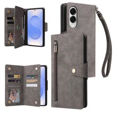 Custodia in pelle a tre ante con fibbia a rivetto per Samsung Galaxy S25 Edge 5G e 9 carte (grigio)