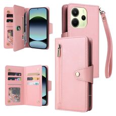Custodia in pelle a tre ante con fibbia a rivetto per Redmi Note 14 4G da 164,84 mm e 9 carte (oro rosa)