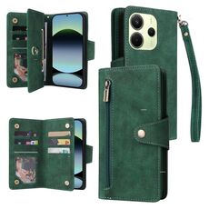 Custodia in pelle a tre pieghe con fibbia a rivetto per Redmi Note 14 4G da 164,84 mm e 9 carte (verde)