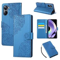Custodia in pelle con 3 slot per carte di credito e motivo a fiori di rosa per Realme 10 Pro 5G (blu)