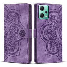 Custodia per telefono in pelle smerigliata retrò con motivo mandala in rilievo per Xiaomi Poco X5 / Redmi Note 12 5G (viola)
