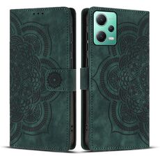 Custodia per telefono in pelle smerigliata retrò con motivo mandala in rilievo per Xiaomi Poco X5 / Redmi Note 12 5G (verde)
