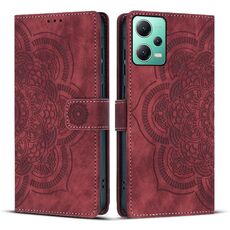 Custodia per telefono in pelle smerigliata retrò con motivo mandala in rilievo per Xiaomi Poco X5 Pro (rossa)