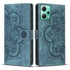 Custodia per telefono in pelle smerigliata retrò con motivo mandala in rilievo per Xiaomi Poco X5 Pro (blu)