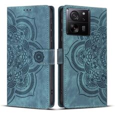 Custodia per telefono in pelle smerigliata retrò con motivo mandala in rilievo per Xiaomi 13T / 13T Pro (blu)