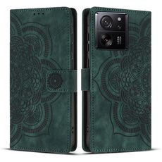 Custodia per telefono in pelle smerigliata retrò con motivo mandala in rilievo per Xiaomi 13T / 13T Pro (verde)