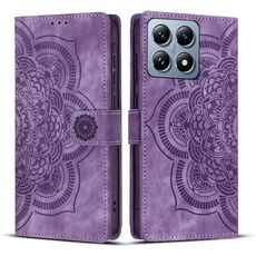 Custodia per telefono in pelle smerigliata retrò con motivo mandala in rilievo per Xiaomi 14T (viola)