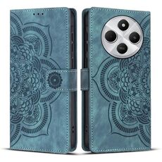 Custodia per telefono in pelle smerigliata retrò con motivo mandala in rilievo per Redmi 14C / A4 5G (blu)
