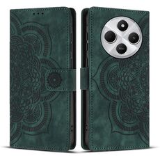 Custodia per telefono in pelle smerigliata retrò con motivo mandala in rilievo per Redmi 14C / A4 5G (verde)