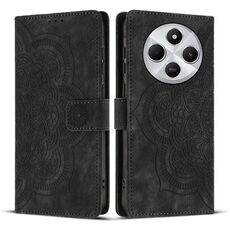 Custodia per telefono in pelle smerigliata retrò con motivo mandala in rilievo per Redmi 14C / A4 5G (nera)