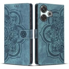 Custodia per telefono in pelle smerigliata retrò con motivo mandala in rilievo per Redmi 13 4G / 5G (blu)