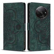 Custodia per telefono in pelle smerigliata retrò con motivo mandala in rilievo per Redmi A3 / Poco C61 4G (verde)