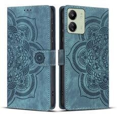 Custodia per telefono in pelle smerigliata retrò con motivo mandala in rilievo per Redmi 13C 4G / 5G (blu)