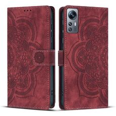 Custodia per telefono in pelle smerigliata retrò con motivo mandala in rilievo per Redmi Note 11S / 12S (rossa)