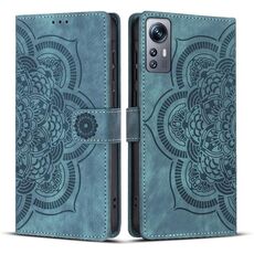 Custodia per telefono in pelle smerigliata retrò con motivo mandala in rilievo per Redmi Note 11S / 12S (blu)