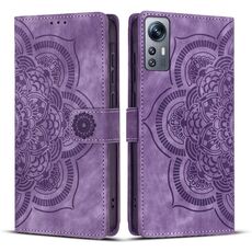 Custodia per telefono in pelle smerigliata retrò con motivo mandala in rilievo per Redmi Note 11S / 12S (viola)