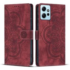 Custodia per telefono in pelle smerigliata retrò con motivo mandala in rilievo per Redmi Note 12 4G (rossa)
