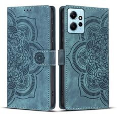 Custodia per telefono in pelle smerigliata retrò con motivo mandala in rilievo per Redmi Note 12 4G (blu)