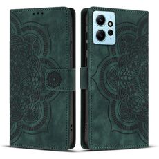 Custodia per telefono in pelle smerigliata retrò con motivo mandala in rilievo per Redmi Note 12 4G (verde)