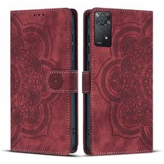 Custodia per telefono in pelle smerigliata retrò con motivo mandala in rilievo per Redmi Note 11 Pro 4G / 5G (rossa)