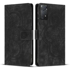 Custodia per telefono in pelle smerigliata retrò con motivo mandala in rilievo per Redmi Note 11 Pro 4G / 5G (nera)