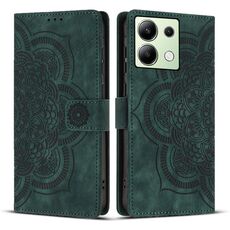 Custodia per telefono in pelle smerigliata retrò con motivo mandala in rilievo per Redmi Note 13 4G (verde)