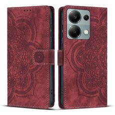 Custodia per telefono in pelle smerigliata retrò con motivo mandala in rilievo per Redmi Note 13 Pro 4G (rossa)