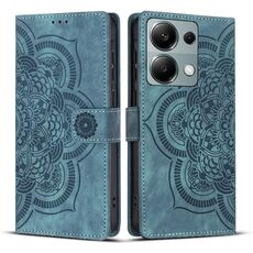 Custodia per telefono in pelle smerigliata retrò con motivo mandala in rilievo per Redmi Note 13 Pro 4G (blu)