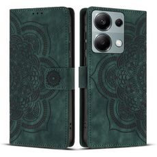 Custodia per telefono in pelle smerigliata retrò con motivo mandala in rilievo per Redmi Note 13 Pro 4G (verde)