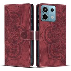 Custodia per telefono in pelle smerigliata retrò con motivo mandala in rilievo per Redmi Note 13 Pro 5G (rossa)