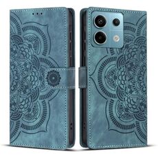 Custodia per telefono in pelle smerigliata retrò con motivo mandala in rilievo per Redmi Note 13 Pro 5G (blu)