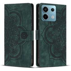 Custodia per telefono in pelle smerigliata retrò con motivo mandala in rilievo per Redmi Note 13 Pro 5G (verde)