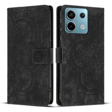 Custodia per telefono in pelle smerigliata retrò con motivo mandala in rilievo per Redmi Note 13 Pro 5G (nera)