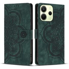 Custodia per telefono in pelle smerigliata retrò con motivo mandala in rilievo per Redmi Note 14 4G da 164,84 mm (verde)