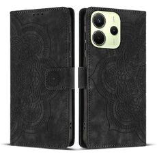Custodia per telefono in pelle smerigliata retrò con motivo mandala in rilievo per Redmi Note 14 4G da 164,84 mm (nera)