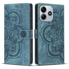 Custodia per telefono in pelle smerigliata retrò con motivo mandala in rilievo per Redmi Note 14 5G (blu)