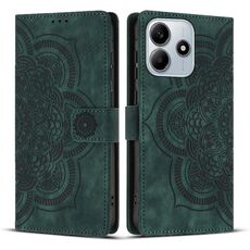 Custodia per telefono in pelle smerigliata retrò con motivo mandala in rilievo per Redmi Note 14 5G (verde)