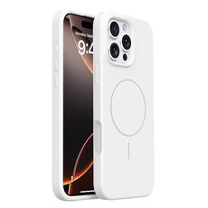 Custodia MagSafe in silicone liquido Burom con pulsanti integrati per iPhone 16 Pro Max (bianco ghiaia)