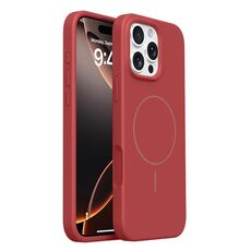 Custodia MagSafe in silicone liquido Burom con pulsanti integrati per iPhone 16 Pro (rosso bordeaux)