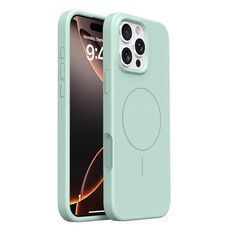 Custodia MagSafe in silicone liquido con pulsanti integrati per iPhone 16 Pro (verde Mambo)
